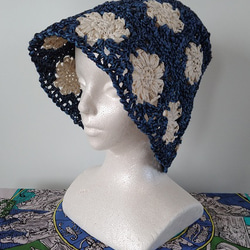 かぎ針編みのベレー帽～～！和紙で作った糸で編んでいます～～！ 2枚目の画像