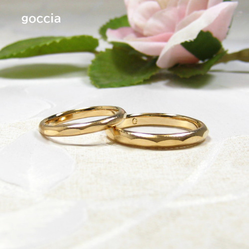 K18、カット面が美しい結婚指輪（マリッジリング）、艶消し仕上げ（176  