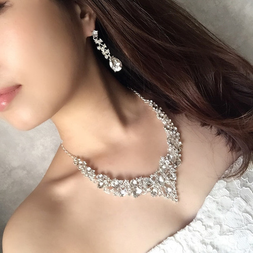 ウェディング　アクセサリー　結婚式　ネックレス　ピアス　前撮り ウェディングネックレス ピアス セット 結婚式アクセサリー 前