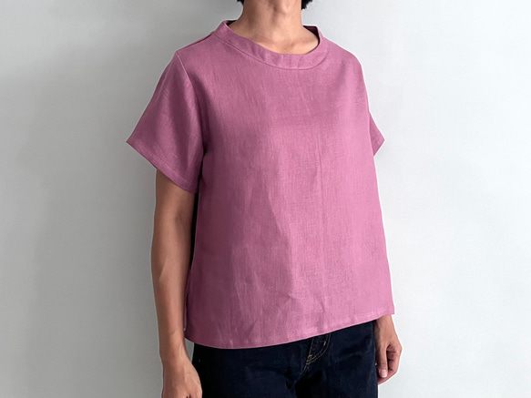 半袖リネンTシャツブラウス　紫陽花　　紫 3枚目の画像