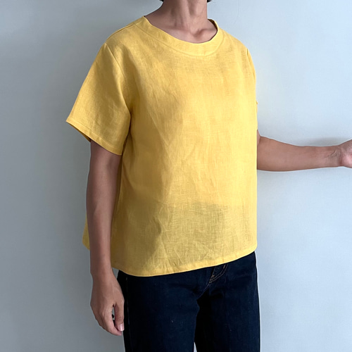 半袖リネンTシャツブラウス 黄色 ブラウス tsukuribito 通販