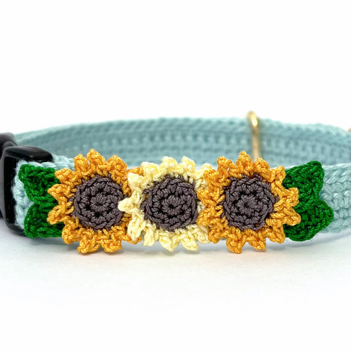 ひまわり畑 猫さんにやさしい首輪【かぎ針編み 猫の首輪 猫 首輪