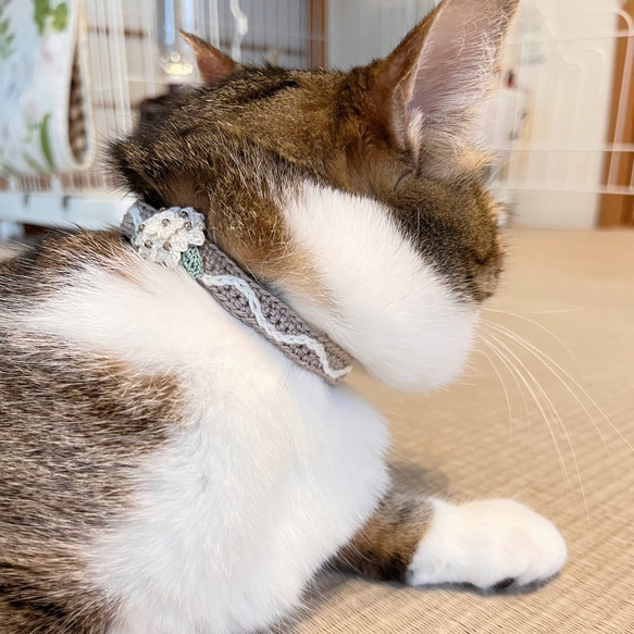 アナベル　猫さんにやさしい首輪【かぎ針編み　猫の首輪　猫　首輪　セーフティバックル　アジャスター　軽い　やわらかい】 3枚目の画像