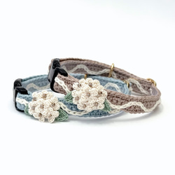 アナベル　猫さんにやさしい首輪【かぎ針編み　猫の首輪　猫　首輪　セーフティバックル　アジャスター　軽い　やわらかい】 1枚目の画像