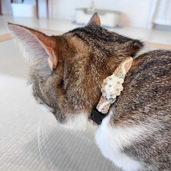 アナベル　猫さんにやさしい首輪【かぎ針編み　猫の首輪　猫　首輪　セーフティバックル　アジャスター　軽い　やわらかい】 5枚目の画像