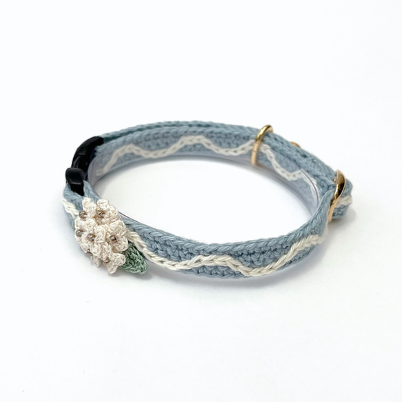 アナベル　猫さんにやさしい首輪【かぎ針編み　猫の首輪　猫　首輪　セーフティバックル　アジャスター　軽い　やわらかい】 17枚目の画像