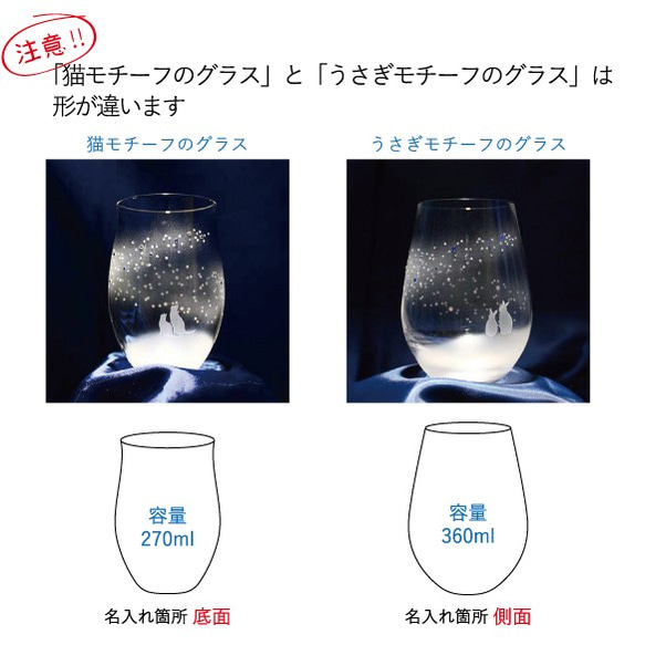 【選べるペアセット】猫モチーフのグラス　★名入れ加工対応品（有料） 10枚目の画像