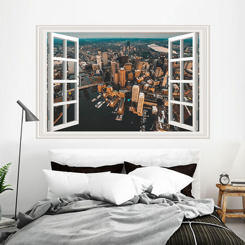 ウォールステッカー SF32 3D窓 美しい都市 癒す DIY 壁紙 インテリア