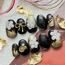 振袖ネイルチップ◇色変更可◇サイズオーダー/黒ネイル/黒/ブラック