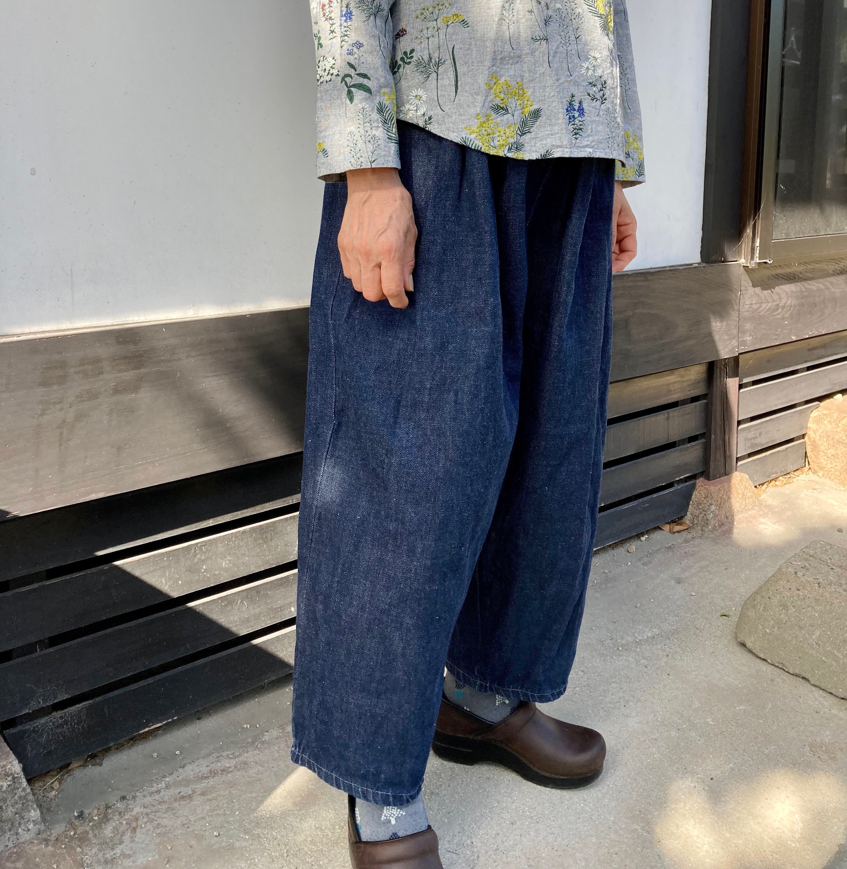 国産福山産薄手コットンデニム　裾ゴムバルーンパンツ　服作り40年の田舎町仕立屋