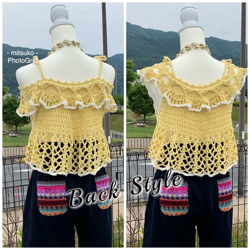 手編み☆ふりふりキャミソール ビスチェ Mサイズ】かぎ針編みの