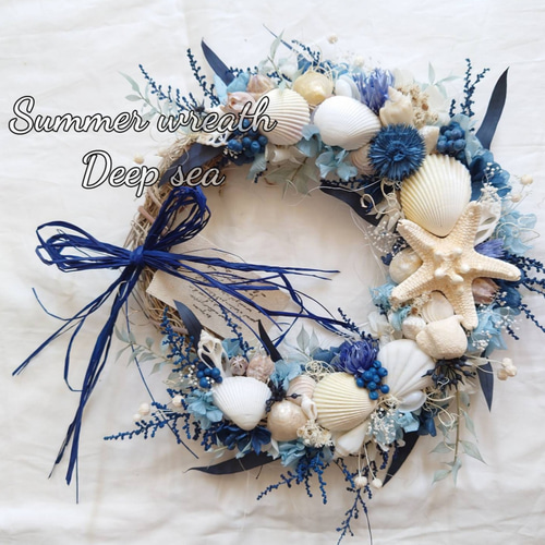 サマーリース☘深海ブルー リース Miits 通販｜Creema(クリーマ) 16296363 