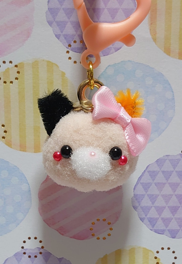 ポンポンプラカンマスコット♪コロコロ ｡ꞈ｡ねこちゃんフェイス☆ミケ 