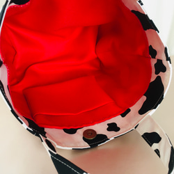 牛柄ホルスタイン両面ポケットミニトートバッグ(白/黒/赤)＊ハンドメイド 7枚目の画像