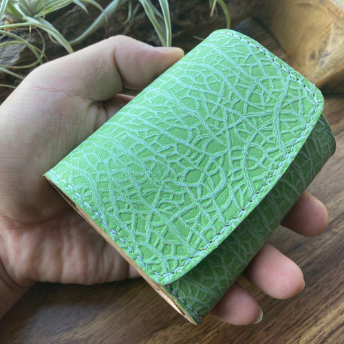 メロン】本革 財布 ハンドメイド 手縫い 三つ折り財布 522レザー