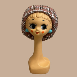 ❤︎お値下げ中〜5/31まで ❤︎ツイードベレー帽(サーモンピンク) 成人式 振袖 春 大人かわいい メンカラ　帽子 2枚目の画像
