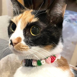 いちご　猫さんにやさしい首輪【かぎ針編み　猫の首輪　猫　首輪　セーフティバックル　アジャスター　軽い　やわらかい】 11枚目の画像
