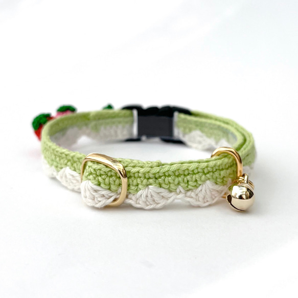 いちご　猫さんにやさしい首輪【かぎ針編み　猫の首輪　猫　首輪　セーフティバックル　アジャスター　軽い　やわらかい】 20枚目の画像