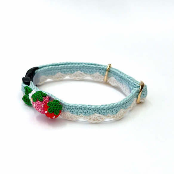 いちご　新色　猫さんにやさしい首輪【かぎ針編み　猫の首輪　猫　首輪　セーフティバックル　アジャスター　軽い　やわらかい】 19枚目の画像