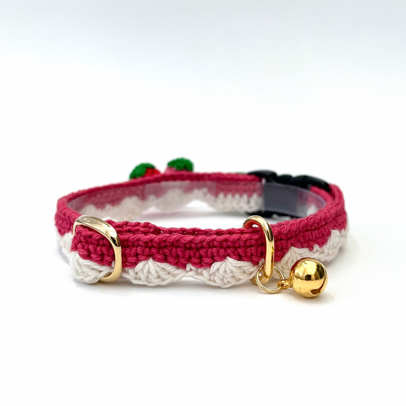 いちご　新色　猫さんにやさしい首輪【かぎ針編み　猫の首輪　猫　首輪　セーフティバックル　アジャスター　軽い　やわらかい】 15枚目の画像