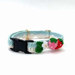 いちご　新色　猫さんにやさしい首輪【かぎ針編み　猫の首輪　猫　首輪　セーフティバックル　アジャスター　軽い　やわらかい】 18枚目の画像