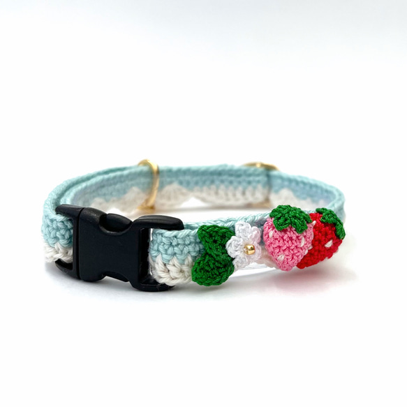 いちご　新色　猫さんにやさしい首輪【かぎ針編み　猫の首輪　猫　首輪　セーフティバックル　アジャスター　軽い　やわらかい】 18枚目の画像