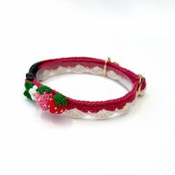 いちご　新色　猫さんにやさしい首輪【かぎ針編み　猫の首輪　猫　首輪　セーフティバックル　アジャスター　軽い　やわらかい】 14枚目の画像