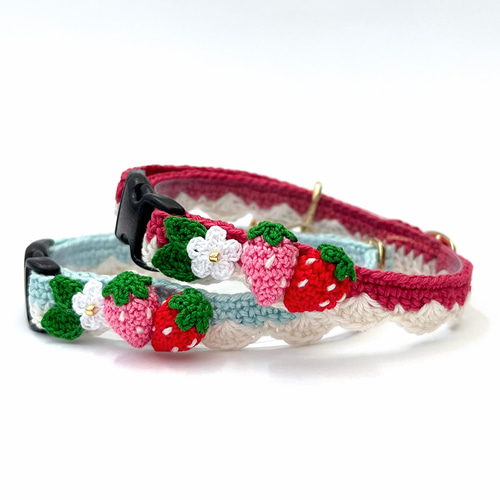 プッチ、春いちご(グリーン)わんちゃん猫ちゃん用襟付き首輪 プッチ、春いちご(グリーン)わんちゃん猫ちゃん用襟付き首輪