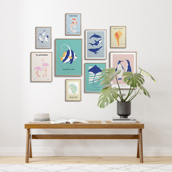海の生き物のポスター　/ i1396 / 夏の海　熱帯魚や貝殻、クジラやペンギンなど　インテリアポスター 10枚目の画像