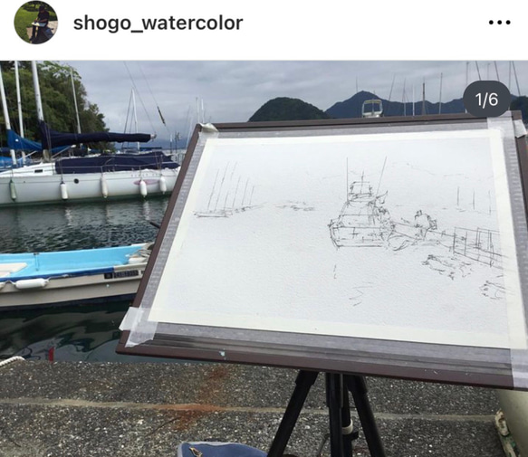 長浜ヨットハーバー　海　沼津　ヨット　クルーザー　空　スケッチ　水彩画　手描き　原画　旅行 2枚目の画像