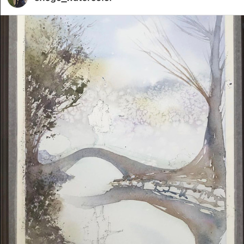 手描き絵画 石神井公園 東京 石神井 春 桜 カップル 恋人 空 池 水彩画 手描き