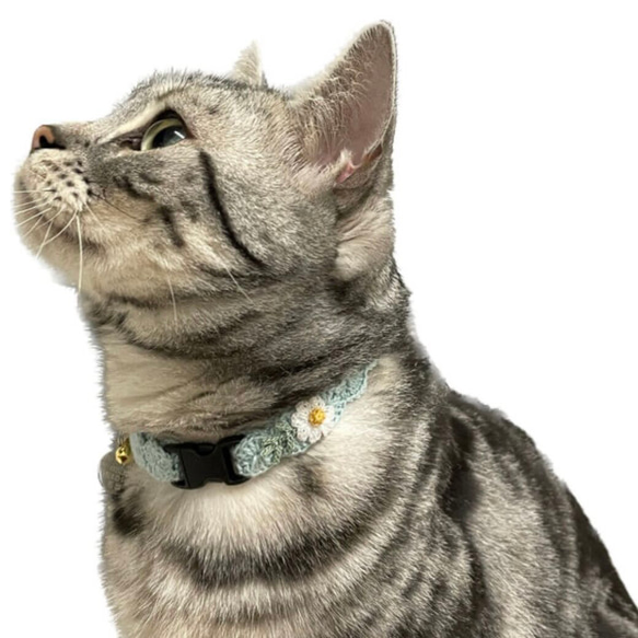 マーガレット　猫さんにやさしい首輪【かぎ針編み　猫の首輪　猫　首輪　セーフティバックル　アジャスター　やわらかい】 13枚目の画像