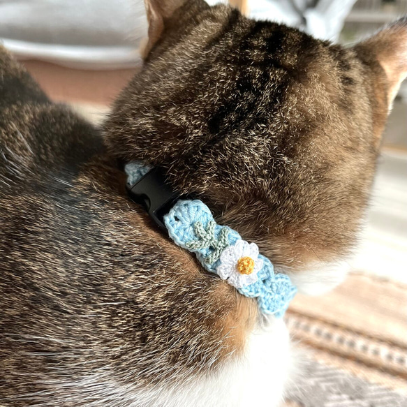 マーガレット　猫さんにやさしい首輪【かぎ針編み　猫の首輪　猫　首輪　セーフティバックル　アジャスター　やわらかい】 14枚目の画像