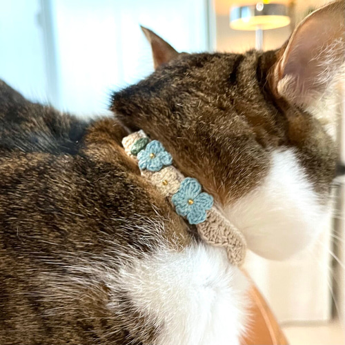 お花 ナチュラル 猫さんにやさしい首輪【かぎ針編み 猫の首輪 猫 首輪