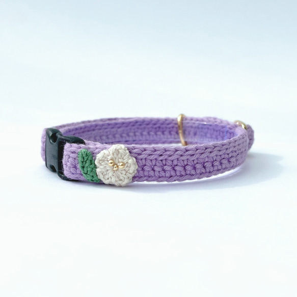 小さなお花　猫さんにやさしい首輪【かぎ針編み　猫の首輪　猫　首輪　セーフティバックル　アジャスター　軽い　やわらかい】 16枚目の画像