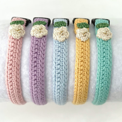 小さなお花　猫さんにやさしい首輪【かぎ針編み　猫の首輪　猫　首輪　セーフティバックル　アジャスター　軽い　やわらかい】 3枚目の画像