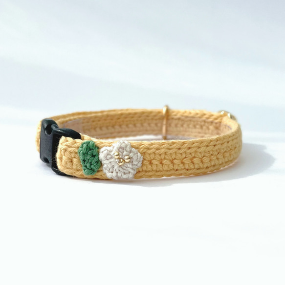 小さなお花　猫さんにやさしい首輪【かぎ針編み　猫の首輪　猫　首輪　セーフティバックル　アジャスター　軽い　やわらかい】 14枚目の画像