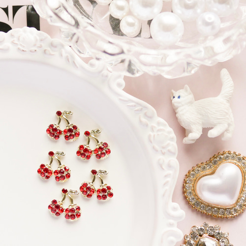 さくらんぼストーンメタルミニパーツ/ネイルパーツ/4個