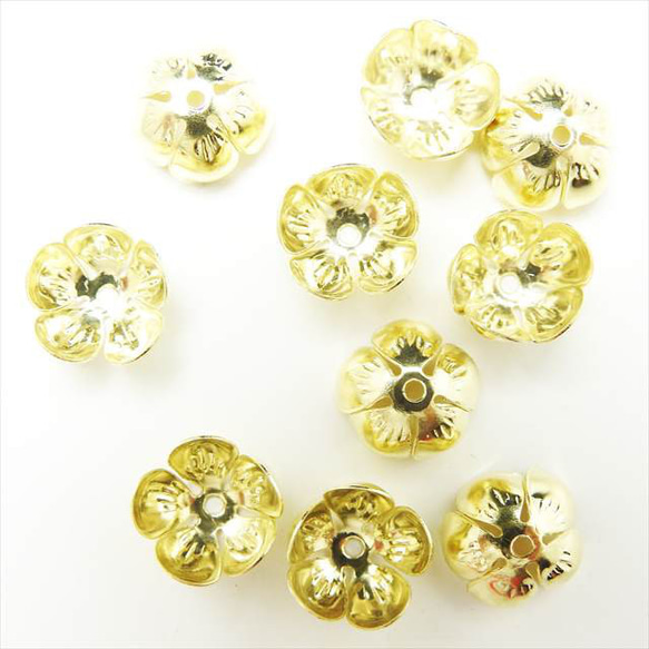 【10個】フラワー座金★12mm/イエローゴールド★5枚弁 ビーズキャップ 花弁 花座(zaganeflo-12) 3枚目の画像