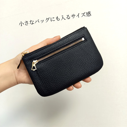 本革ミニ財布ポーチ◇モチーフ無しブラック◇お財布以外にも