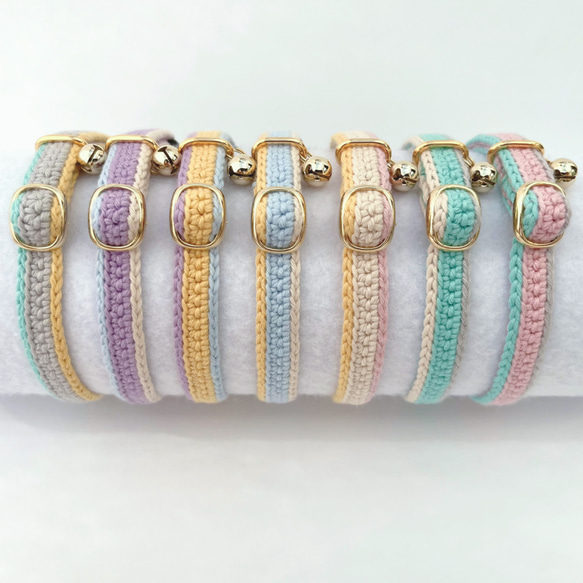 マルチカラー全７色　猫さんにやさしい首輪【かぎ針編み　猫の首輪　猫　首輪　セーフティバックル　軽い　やわらかい】 2枚目の画像