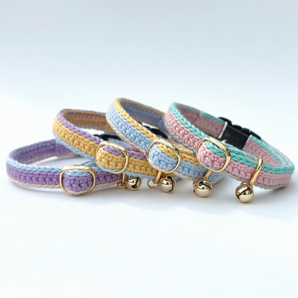 マルチカラー全７色　猫さんにやさしい首輪【かぎ針編み　猫の首輪　猫　首輪　セーフティバックル　軽い　やわらかい】 1枚目の画像