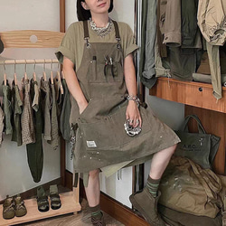 グリーン キャンパスPU バックストラップ ロングエプロン レディース