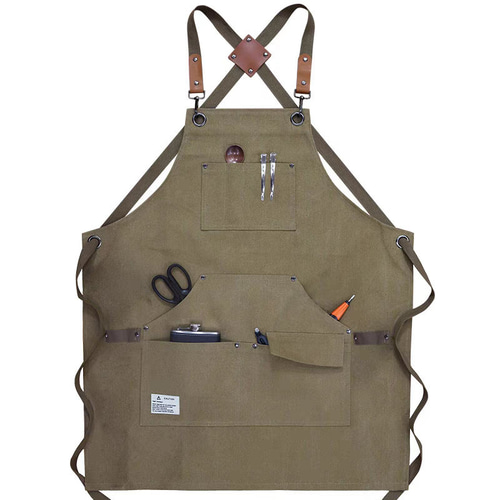 グリーン キャンパスPU バックストラップ ロングエプロン レディース