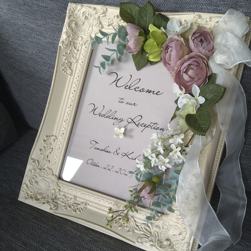 結婚式 花 ウェルカムボード（アンティークホワイトフレーム