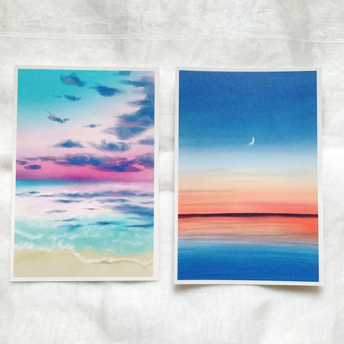 空と海の景色】 15枚 ポストカード はがき イラスト キレイ おしゃれ  