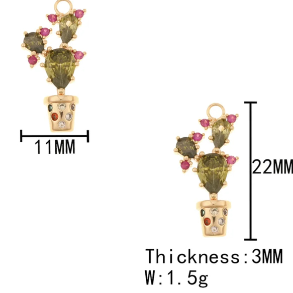 高品質★K18GP★ジルコニア★サボテンのチャーム★パーツ/①個 5枚目の画像