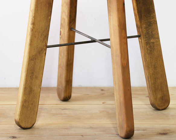 送料無料本革で仕立てたアンティークな風合いのスツール　椅子　木製 3枚目の画像