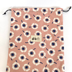 北欧風　花柄　アネモネ　レトロな巾着袋　ピンク 4枚目の画像