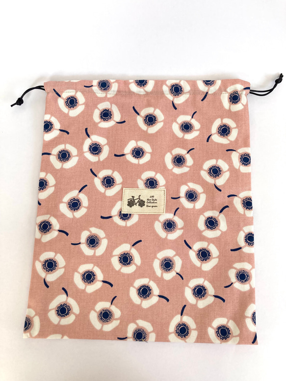 北欧風　花柄　アネモネ　レトロな巾着袋　ピンク 4枚目の画像
